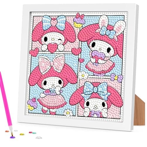 PATPAT® 20x20CM DIY Cartoon Diamond Painting Kit for Kids & Adults, Wooden Framed DIY Diamond Paint Cute Angel Desk Decoration, All Tools and Accessories Included