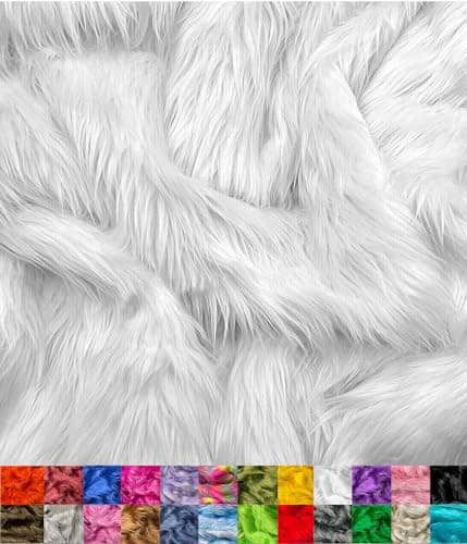EOVEA Shaggy Faux Fur Fabric by The Yard – 60” Wide | Fluffy, Soft Fake Fur Material for Sewing, Crafts, Costumes, Upholstery & Home Decor | Long Pile Plush Fabric(White,Half Yard)