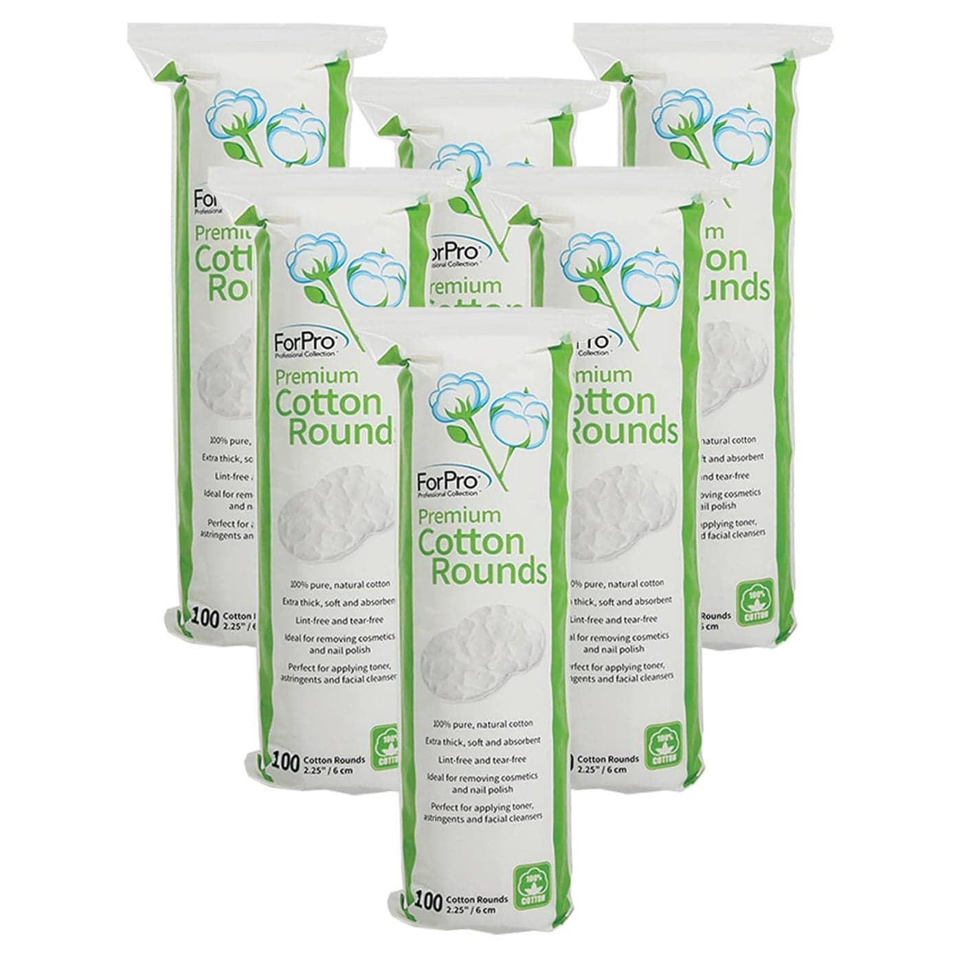 ForPro Professional Collection Premium Cotton Rounds, 100% Cotton, Non-Tearing, Lint-Free, for Cosmetic, Nail, and Personal Use, 2.25", Pack of 6, Counts 600