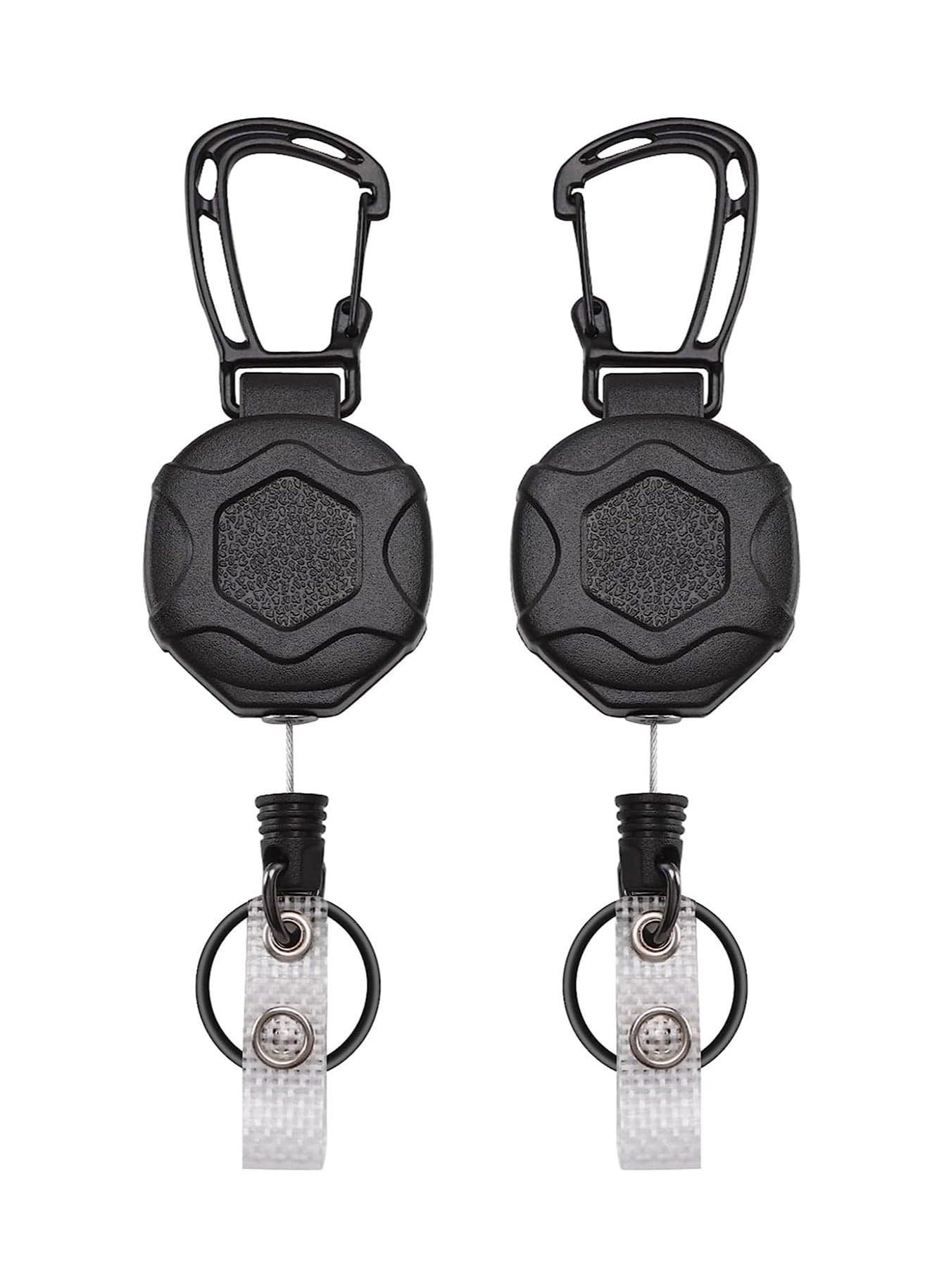 Retractable Carabiner Badge Holder, Tactical ID Badge Holder with Upgraded Zinc Alloy Carabiner, Heavy Duty Keychain Coated Steel Cord 31.5'', 2 Pack