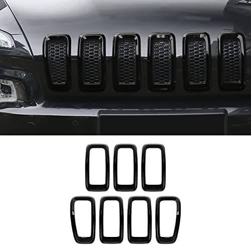 Front Grill Inserts Grille Cover Frame Trims for 2014-2018 Jeep Cherokee (black)