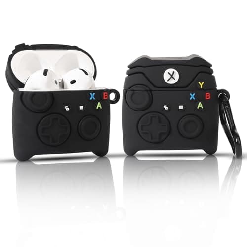 LEWOTE Compatible with Apple Airpods 4 Protective Funny Cute 3D Cartoon Case Cover with Keychain (Gamepad Black)