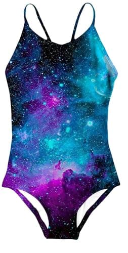 Girls One Piece Swimsuit Nebula Space Graphic Quick Dry Comfy Beach Hawaiian Bathing Suit with Mesh Lining 7-8 Years