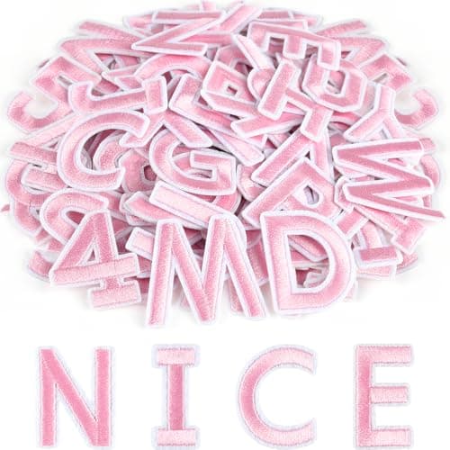 ASTARON 36 Pcs Iron on Letters and Numbers Patches 15 Inch Alphabet Embroidered Patch AZ Numbers 09 Patches Alphabet Cloth Patch for Clothes Socks Jeans Hat DIY AccessoriesPink
