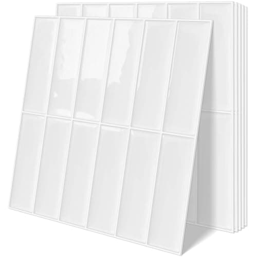 Tiwoos Plain White Peel and Stick Backsplash Tile Rectangle Subway Self Adhesive Wall Tiles for Kitchen 10Sheet12x12