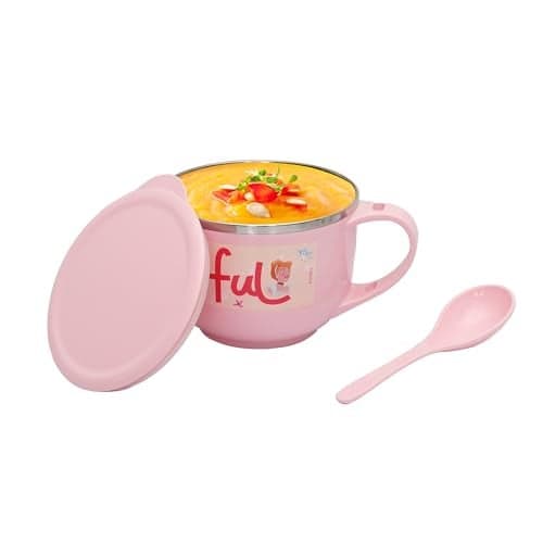 Jaypee Plus Stainless Steel Disney Princess Souptok Prime Soup Bowl with Lid & Spoon Maggi Bowl Noodles Pasta Cup,Best Diwali Gift, Birthday Gift for Girls and Boys, Pink, 700 Ml