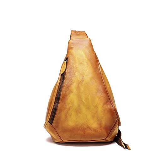 Segater Genuine Leather Sling Bag for Women Men Vintage Handmade Chest Backpack Casual Crossbody Daypack Shoulder Satchel Yellow
