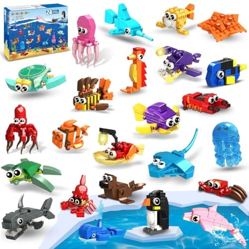 HOGOKIDS 24 Pack Party Favors for Kids Building Set 629PCS Mini Marine Animals Blocks Toy for Easter Valentines Day Goodie Bag Stuffers Classroom Prizes Gifts fo Kids Boy Girl Student Ages 612