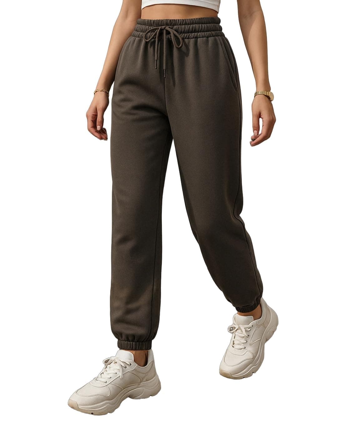 Bewakoof Women's Solid Super Loose Fit Poly Cotton Joggers_649925_Brown_2XL