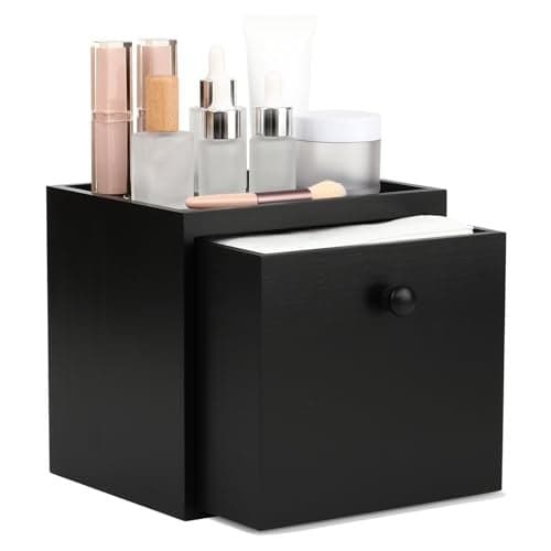 eggs sound Disposable Face Towel with Bamboo Drawer Storage Box Face Towelettes Disposable XL Facial Towels Makeup Organizer for Clean Face Towels Makeup Remover Washcloths 50 CtBlack Box