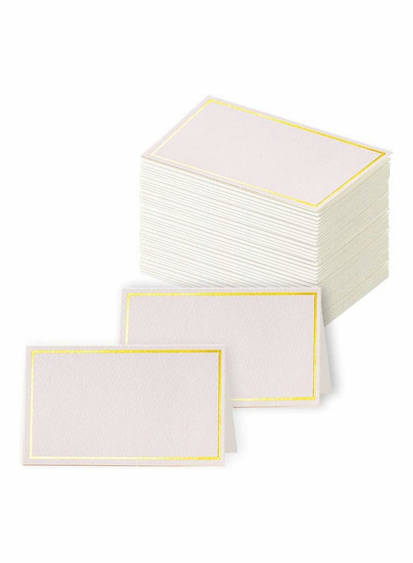 Premium Place Cards with Gold Foil Border, 100 Pcs Small Table Tent Cards, Escort Blank Fillable Banquet Seat Name Card Placecard for Wedding, Table, Dinner Parties, 2 x 3.5 Inches