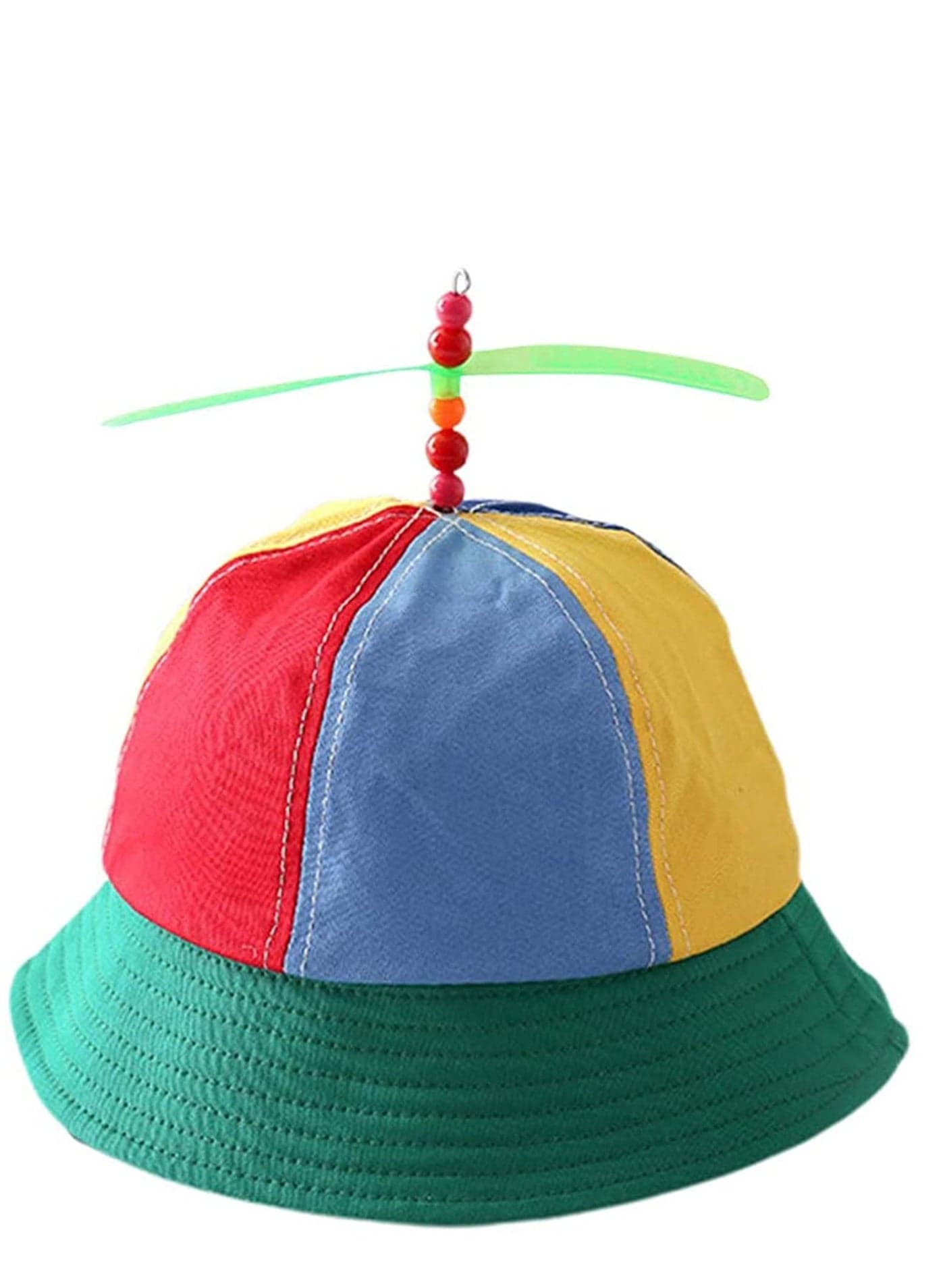 Kids Cotton Helicopter Propeller Bucket Cap Color Block Patchwork Dragonfly Beaded Summer Sun Protection Fisherman Hat