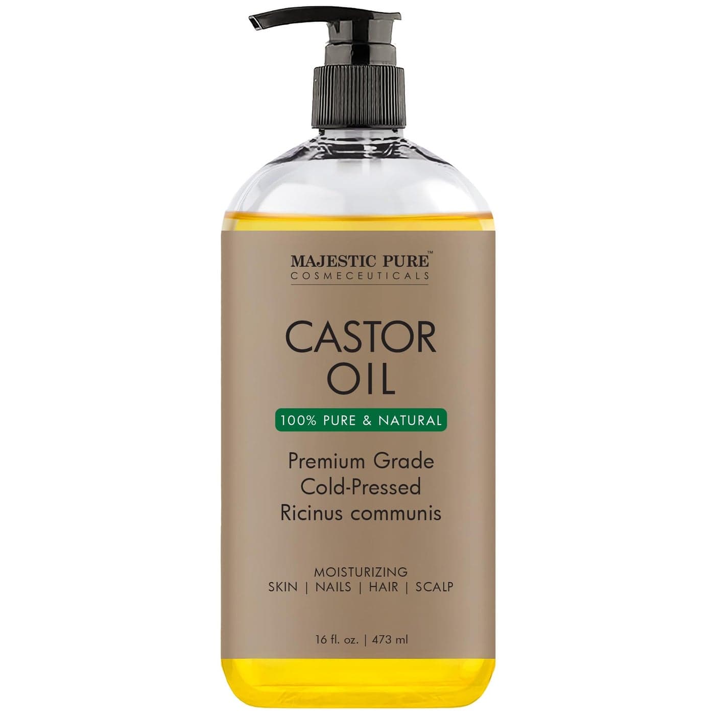 Majestic Pure Castor Oil Hexane Free 100 Pure Cold Pressed Stimulate Growth for Hair Eyelashes Eyebrows Nails Moisturizing Nourishing Body Hair Carrier Oil 16 fl oz