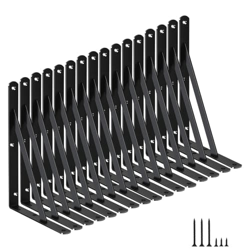 16 Pack L11 x H 8" Black Heavy Duty Shelf Brackets with Screws Metal Shelf Brackets Shelf Support Angle Brackets for Shelves L Brackets Heavy Duty Floating Shelf