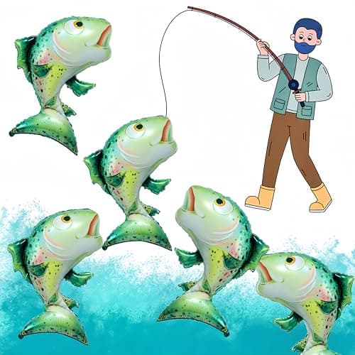 5Pcs Gone Fishing Decorations BalloonsO Fishally One First Birthday DecorationsSalmon Bass Lets Go FishingLittle Fisherman Fishing Fish Fest Glitter Fish Go FishingFishing Enthusiast Tournament