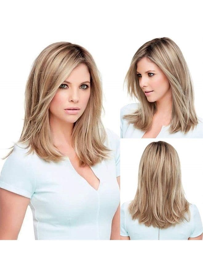Strawberry Blonde Wigs for Women Natural Side Part Straight Hair Wig Shoulder Length Ombre Dark Root Hair Wig………
