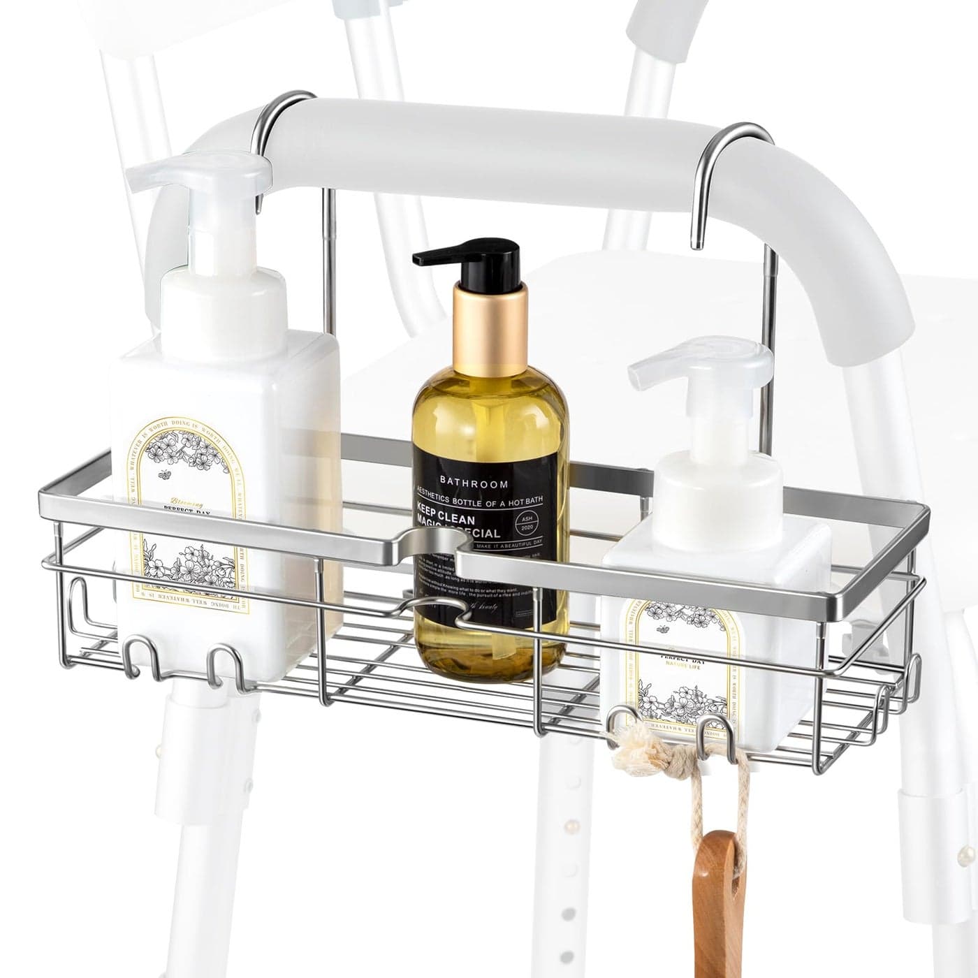 DELLAN Hanging Shower Caddy Shower Rack with Hooks for Shower Bath Chair Bathroom Shower Basket for Elderly Pregnant Handicap Patient