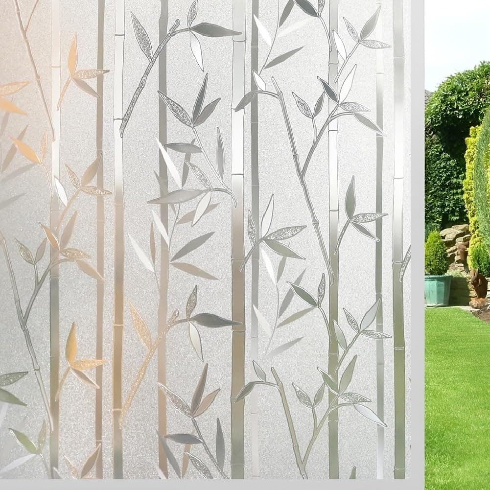 CHIPAK Premium Privacy Window Film Window Sticker Frosted Self Adhesive Glass Film Vinyl Sheets for Small WindowsGlass PartitionGlassDoorBathroomHomeOffice Bamboo Design