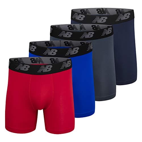 New Balance Men's Performance 5" No Fly Boxer Brief, 4-Pack, Team Royal/Team Red/Pig/Thunder, Large (NB3017-4)