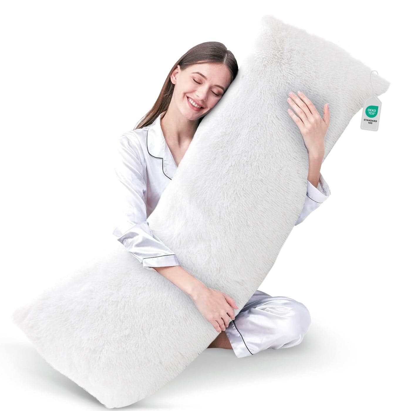 Cheer Collection Long Body Pillow Soft Fuzzy Long Pillow for Couch and Bed Plush Side Sleeper Pillow Decorative 20x54 Body Pillow with Shaggy Hair Cover White