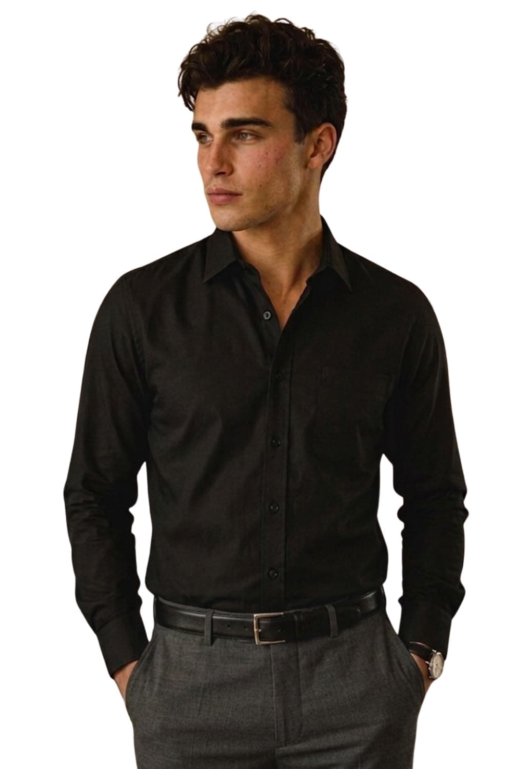 Louis Philippe Cotton Men's Solid Slim Fit Shirt (LPSFMSLFN77685_Black, 39