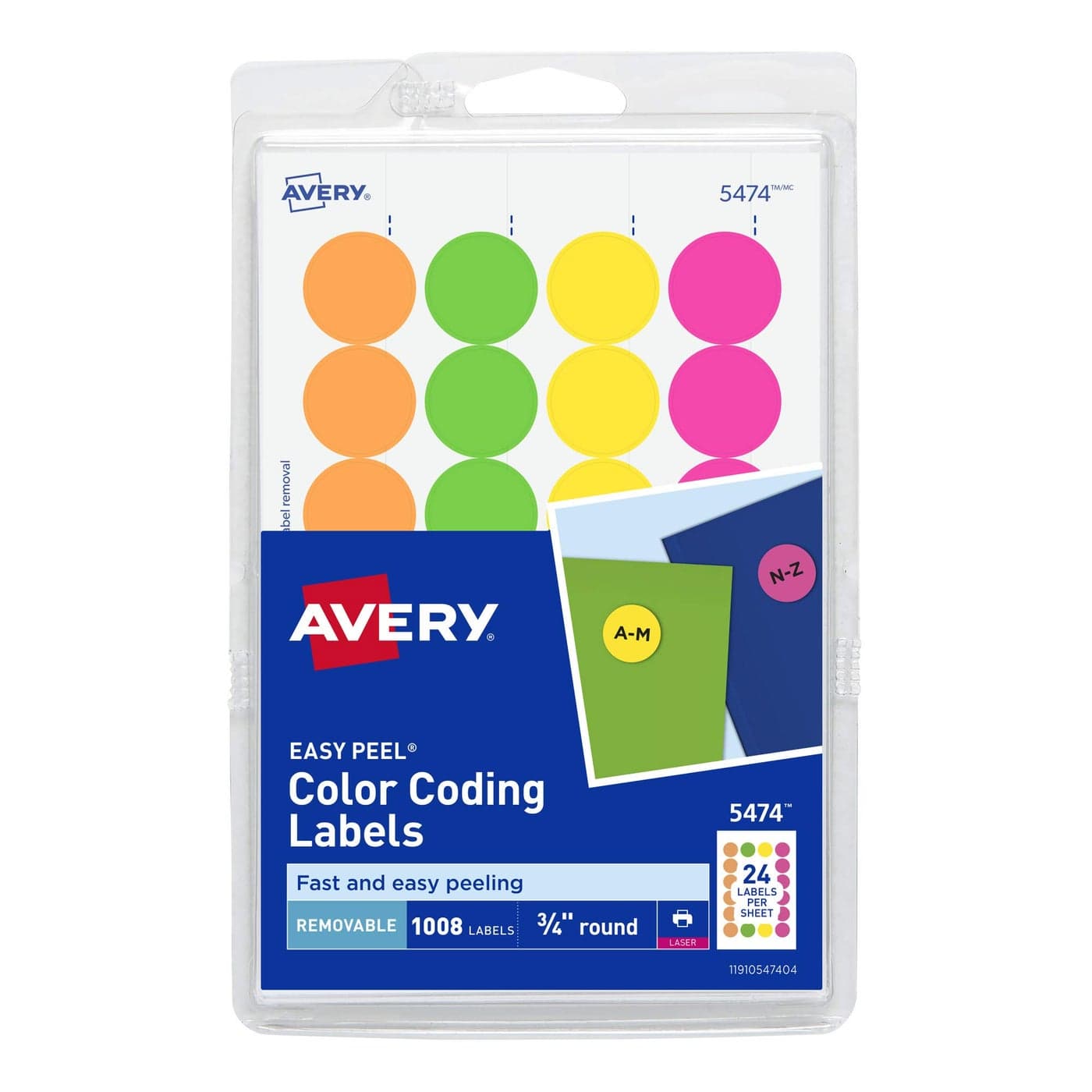 Avery Removable Print or Write Dot Stickers 3/4 Inch, Assorted Colors, Pack of 1008 Round Stickers (5474)