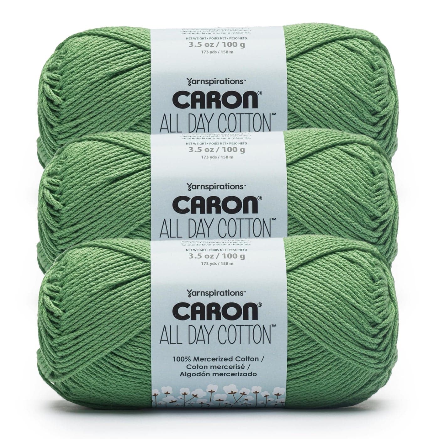 Caron All Day Cotton 3 Pack of 173 Yards352 oz Grass Green 100 Mercerized Cotton Yarn