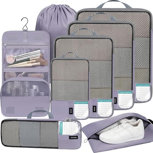 BAGAIL 4 Set/6 Set/8 Set Compression Packing Cubes Travel Accessories Expandable Packing Organizers(HalfMesh,8-Dusty Purple)