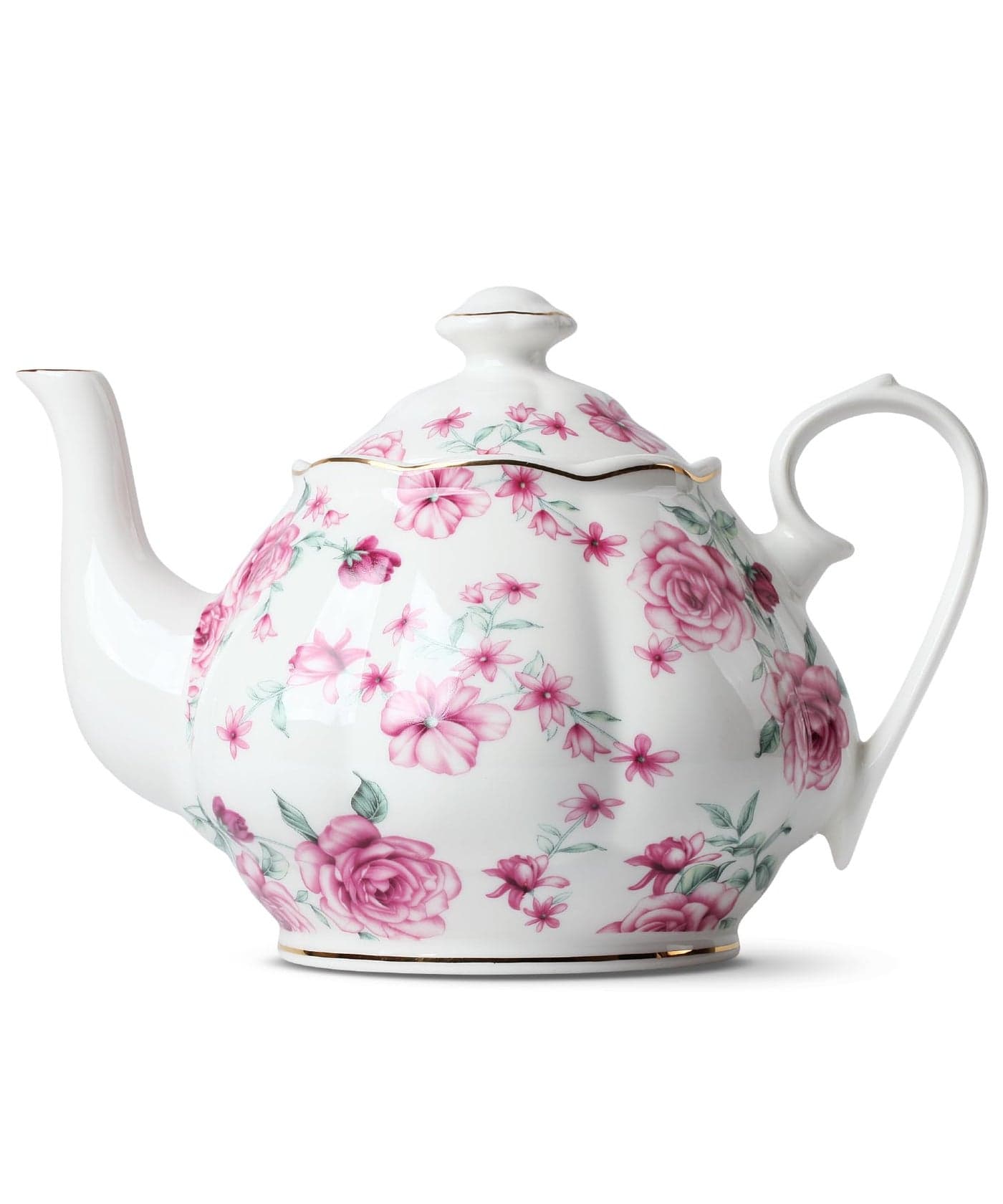 BTaT Floral Tea Pot with Gift Box 38 oz White with Pink Roses Gold Trim Porcelain Teapot Ceramic Dishwasher Safe