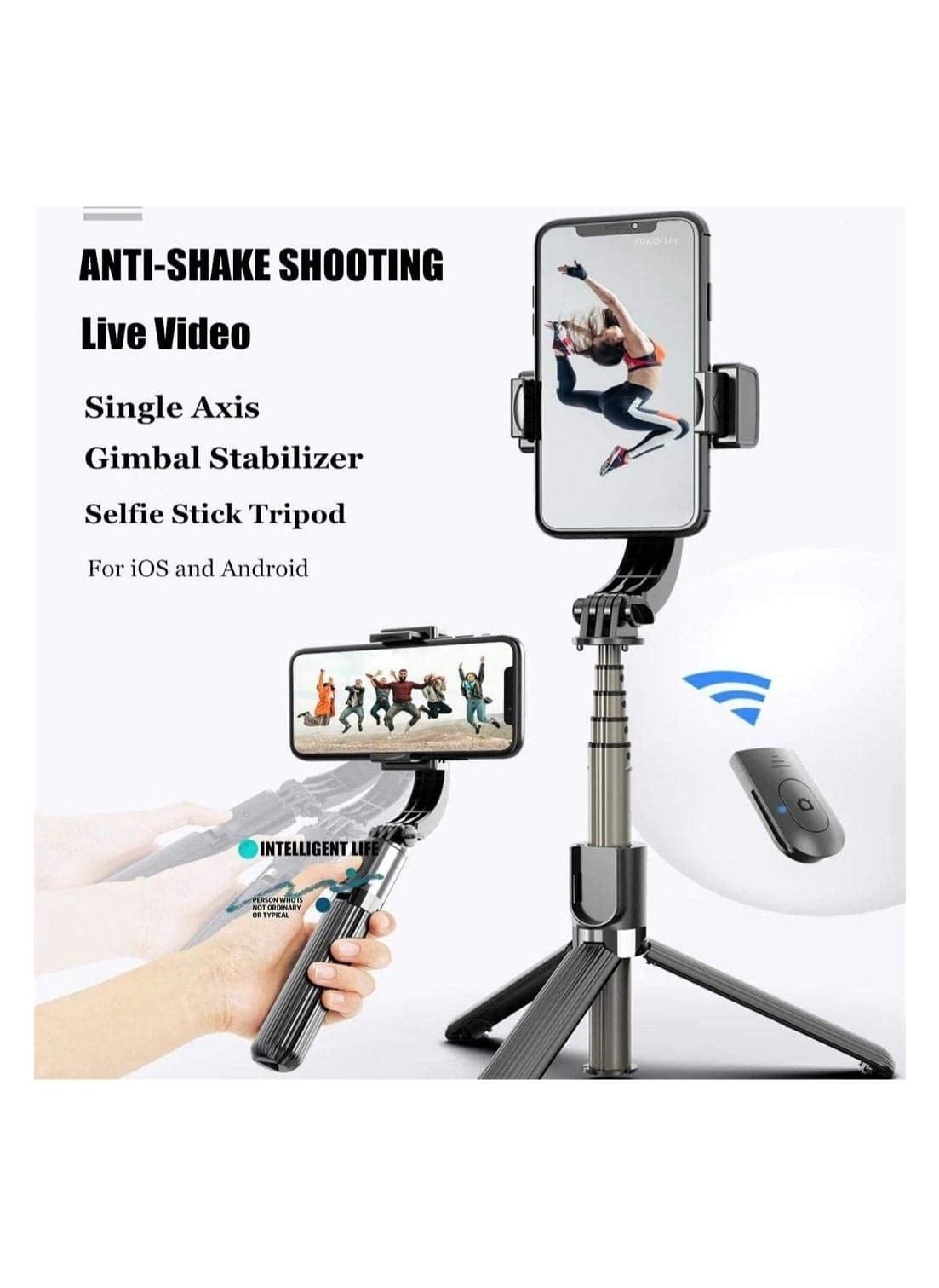 3 in 1 Phone with Bluetooth Wireless Remote, Portable Selfie Stick Gimbal Stabilizer for Smartphone
