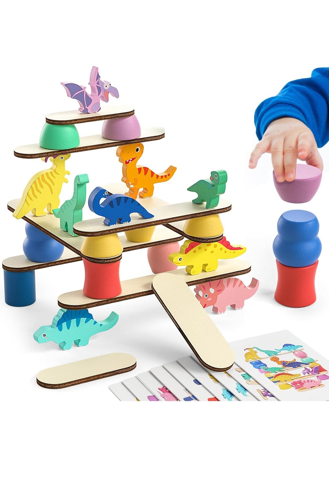 Montessori Dinosaur Toys for 1 2 3 4 Year Old Toddlers, Preschool Education Toys for Ages 2-4 Boys Girls Kids, Wooden Dinosaur Blocks Sorting u0026 Stacking u0026 Balancing Toy, Educational Birthday Gift