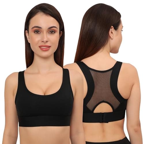 GLAMORAS Nylon Spandex Active Sports Bra for Women | Full Coverage, Non-Wired, Seamless, Stretchable & Support Activewear for Women | Criss Cross Back Crop Tops for Gym, Yoga & Workout – Size: S Black