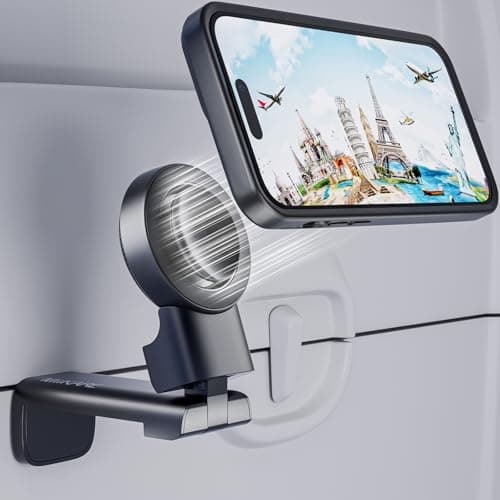MiiKARE Travel Essentials Magnetic Airplane Phone Holder, Universal Handsfree Phone Mount for Flying with 360 Degree Rotation, Travel Must Haves Phone Stand for Desk, Tray Table, Black