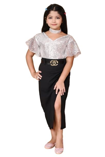 SPAMitude - Girls Premium Sequin Fabric Bodycon Dress | Sequin Cotton Fancy Maxi Dress| Fashion Sleeve Cotton Dress for Birthday Girl (in, Age, 3 Years, 4 Years, Regular, White)