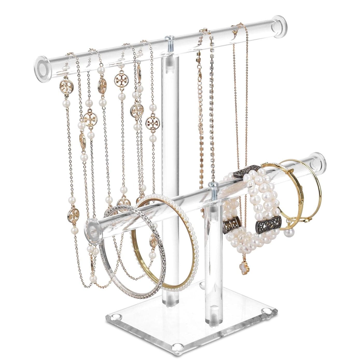 MOOCA Deluxe Clear Acrylic Jewelry Organizer 2 Tier TBar Bracelet Holder Acrylic Necklace Holder Jewelry Holder Jewelry Organizer Stand Premium Quality with Enhanced Transparency