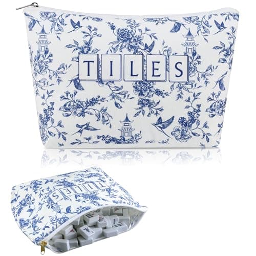Sanwuta Soft American Mahjong Tiles Bag Thickened Mahjong Makeup Bag Gifts for Women MahJong Lovers Accessories 13 x 78 x 32 InchesBlue and White Porcelain