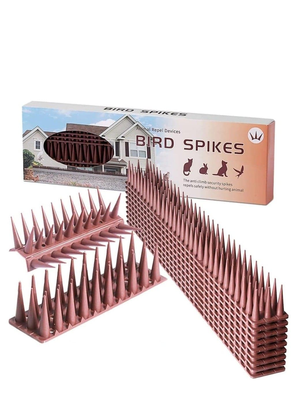 12 Pieces Birds Spikes Anti Bird Plastic Fence Spikes Set for Outdoor Security and Deterrence Brown