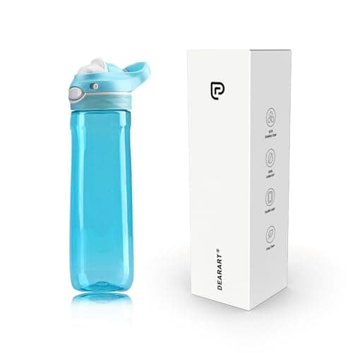 DEARART 26oz Sky Blue Water Bottle Without Straw Wide Mouth, AUTOSEAL BPA FREE Leakproof Clear Bottle Has Handle, Easy Carried, Suit School Office Gym Yoga Sports etc.