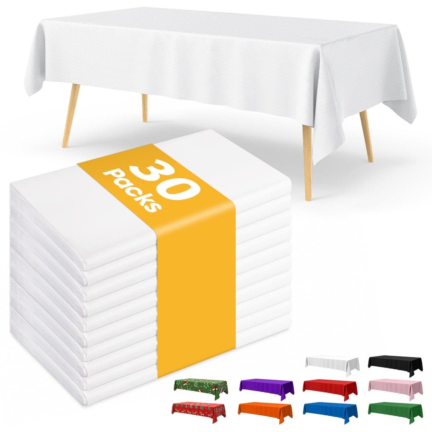 Niuara White Plastic Table Cloth 30 Pack 54 108 Rectangle Disposable Tablecloths for 6FT Tables Waterproof Table Cover for Party Holiday Gathering Use