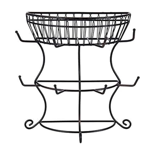 Gourmet Basics by Mikasa 5154681 French Countryside Metal Mug Tree with Storage Basket Antique Black
