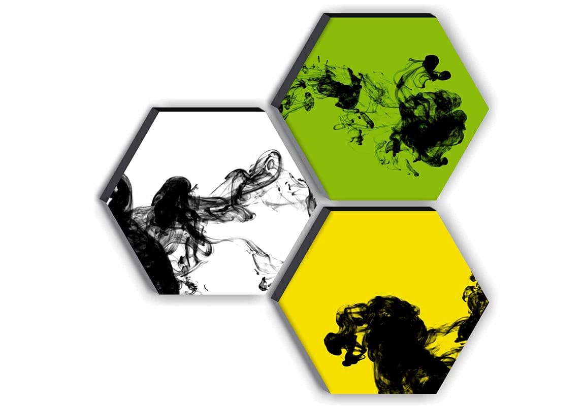 SAF paintings Set of 3 Hexagon Abstract Smoke UV Textured MDF Home Decorative Gift Item Painting 17 Inch X 17 Inch SANFHX19SMALL