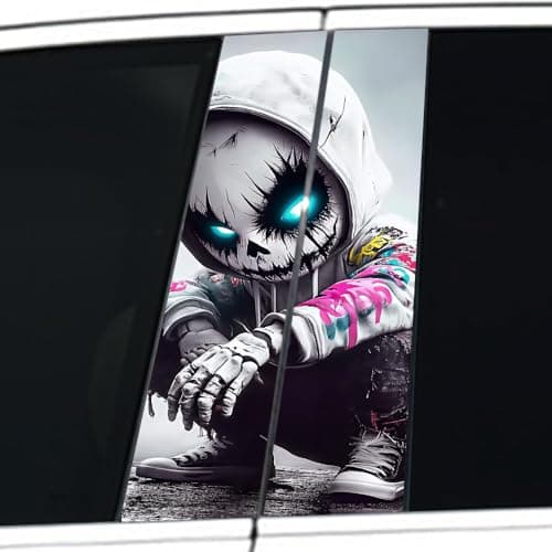 1 Pair Halloween Cars Body Horror Sticker Horror Car Center Pillar DecalsScary Skull Panda Killer Face Peeking Door Window BPillar Decoration 11in1889in Skeleton Child