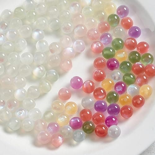UV Round Loose Beads Bulk Color Changing Cat Eye Stone Beads for Jewelry Making Colorful Unique Sunlight Sensitive Spacer Bead for DIY Bracelet Necklace Crafts100pcs 12mm