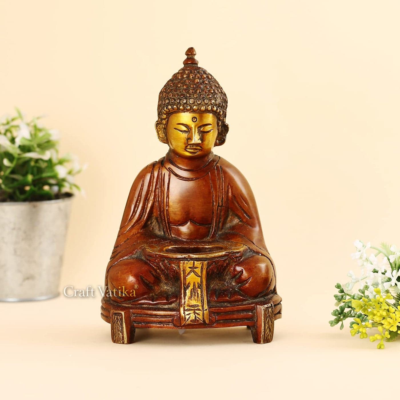 Collectible India Buddha Idol Brass Bronze Sculpture India Tealight Candle Holder Meditating Diwali Home Decor Gifts