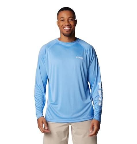 Columbia Men's Terminal Tackle Long Sleeve Fishing Shirt, White Cap/White Logo, Large