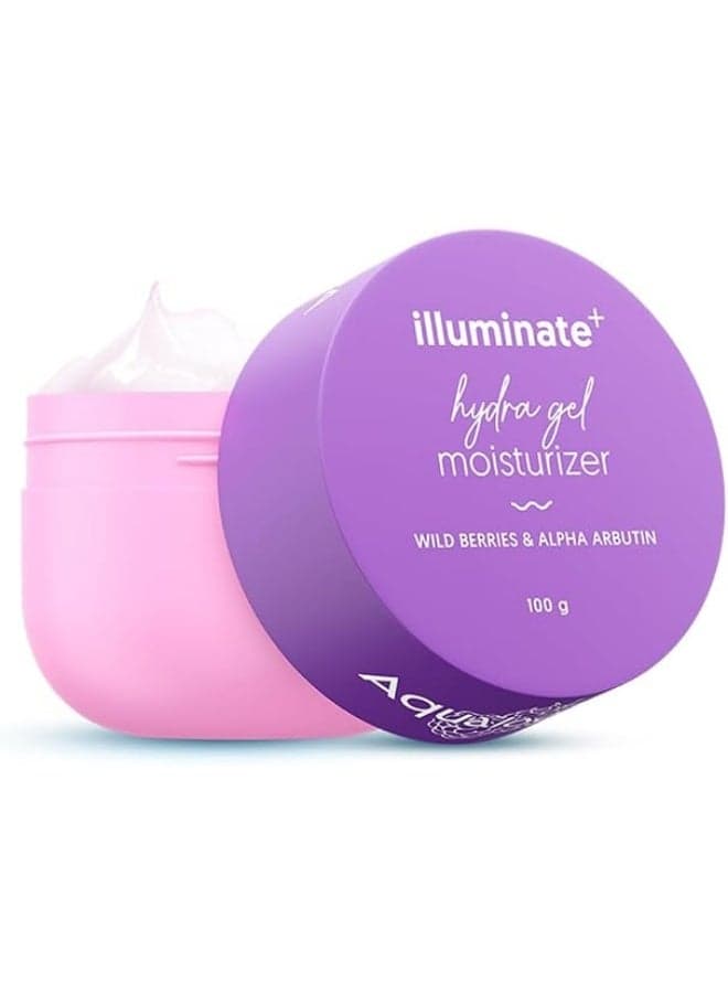 Aqualogica Illuminate + Hydra Gel Moisturizer with Wild Berries & Alpha Arbutin-100g|24 Hour Intense Hydration|Water-Like Gel Texture|Non-Sticky & Quick Absorbing for Luminous Skin