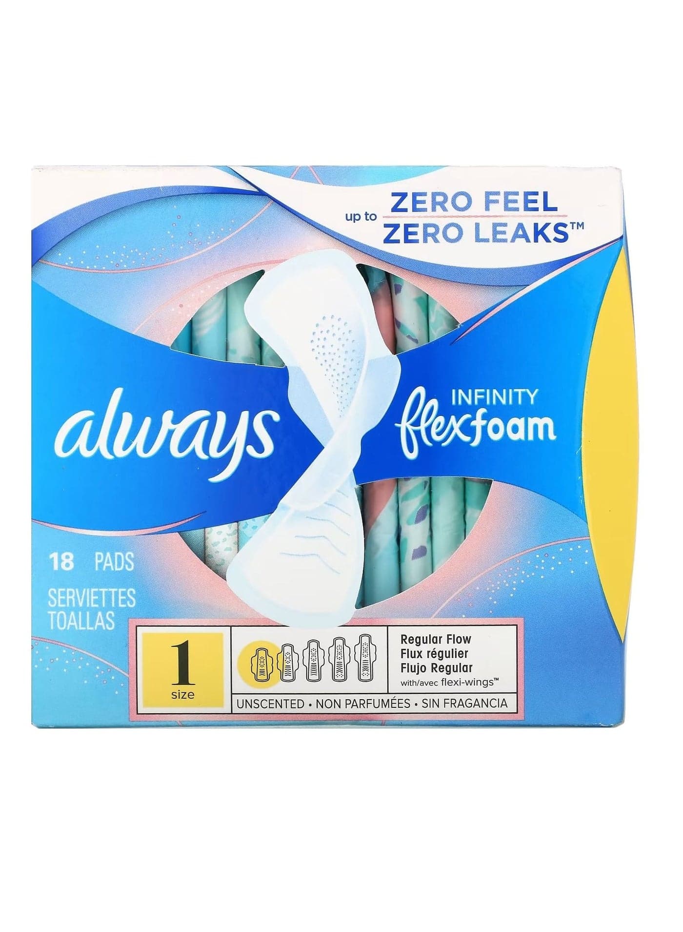 Always Infinity Flex Foam with Wings Size 1 Regular Flow Unscented 18 Pads