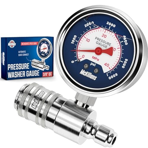 McKillans® High Pressure Washer Gauge - Push-to-Connect 3/8" Automatic Quick Connect - Stainless Steel - up to 6000 PSI - Measure Both PSI and MPa - Power Washer Pressure Gauge