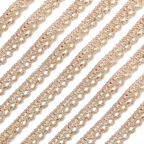 EmbroideryMaterial Shiny Zari Laces and Borders Material for Saree Border, Suit, Kurta, Dupatta, Blouse, Gown & Lehenga (Rose Gold, 18 Meters, 9 MM Wide)