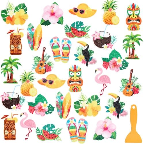 Fullhawl 30 Pcs Hawaii Non Slip Bathtub Stickers Colorful Hawaii Anti Slip Shower Stickers Shower Floor Nonslip Sticker Applique Adhesive Decals Treads with Scraper for Bathtub Bathroom Floor